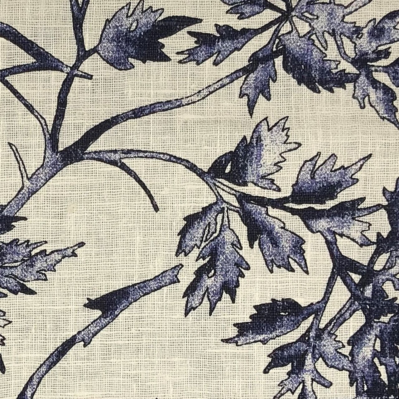 1 Yard Cream Pure Linen Grape Vines Print Fabric Midweight Printed 58 Inch Width